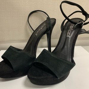 Brand new black suede platform sandals